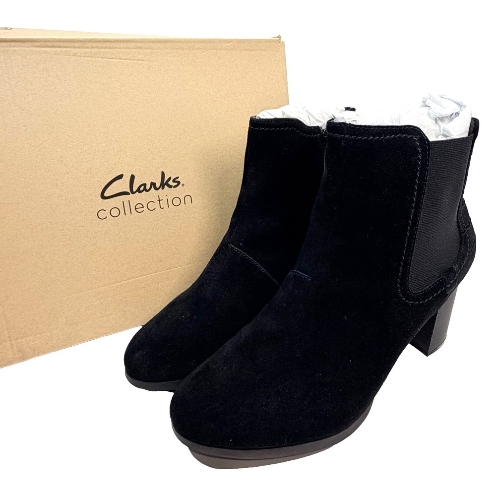 Clarks Collection Suede Ankle Boots Women 11 Black Chelsea Croc Block Heel
